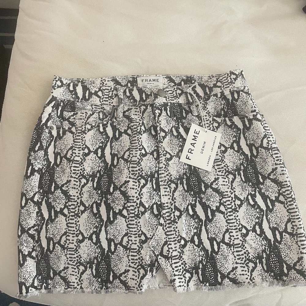 FRAME Snake Skin Print Denim Mini Skirt